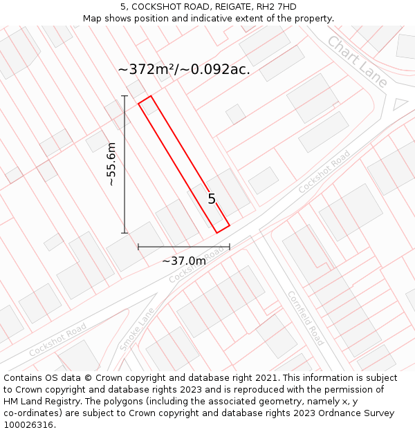 5, COCKSHOT ROAD, REIGATE, RH2 7HD: Plot and title map