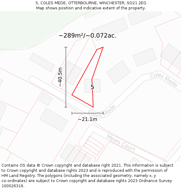 5, COLES MEDE, OTTERBOURNE, WINCHESTER, SO21 2EG: Plot and title map