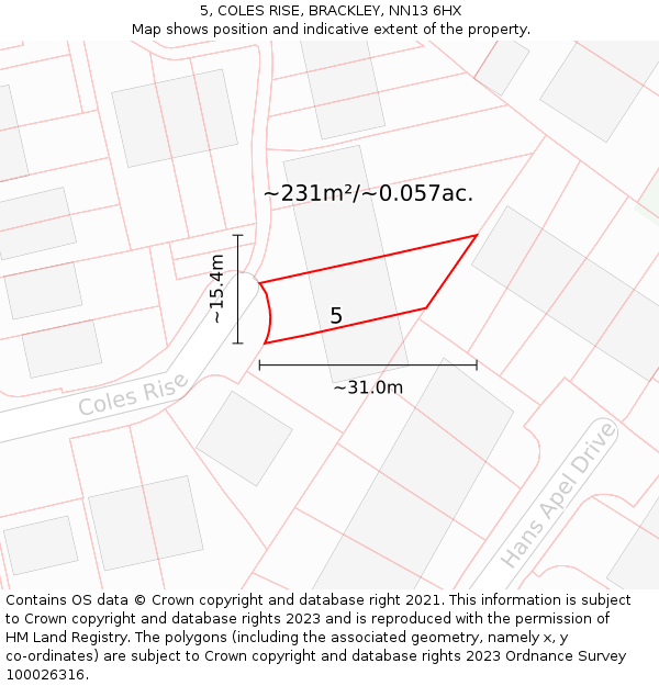 5, COLES RISE, BRACKLEY, NN13 6HX: Plot and title map