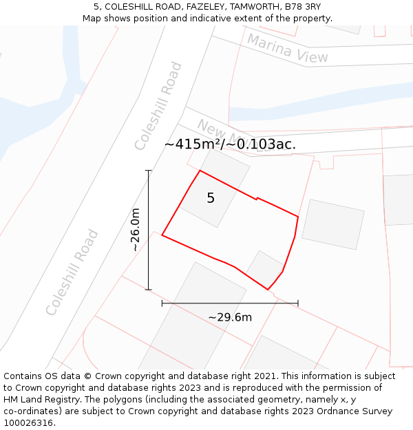 5, COLESHILL ROAD, FAZELEY, TAMWORTH, B78 3RY: Plot and title map