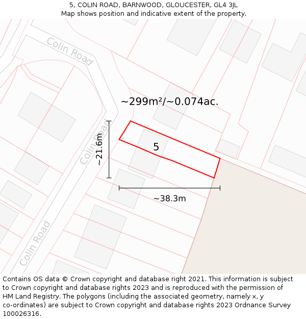 5, COLIN ROAD, BARNWOOD, GLOUCESTER, GL4 3JL: Plot and title map