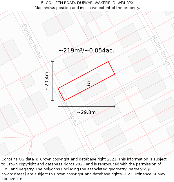 5, COLLEEN ROAD, DURKAR, WAKEFIELD, WF4 3PX: Plot and title map