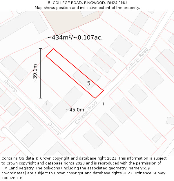 5, COLLEGE ROAD, RINGWOOD, BH24 1NU: Plot and title map