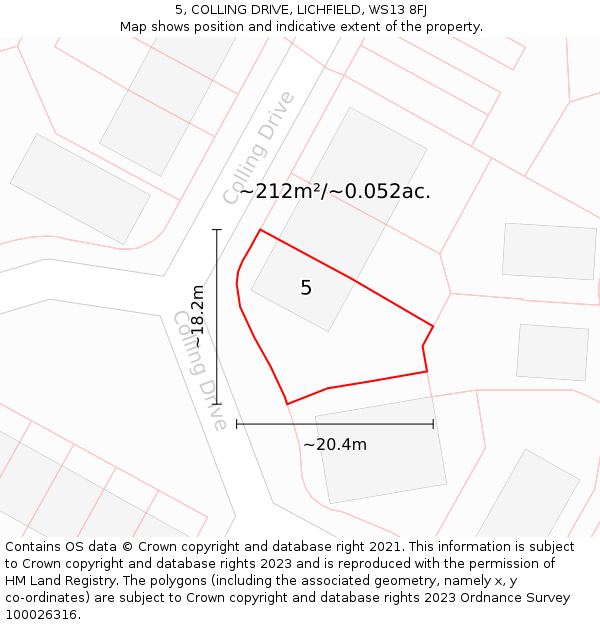 5, COLLING DRIVE, LICHFIELD, WS13 8FJ: Plot and title map