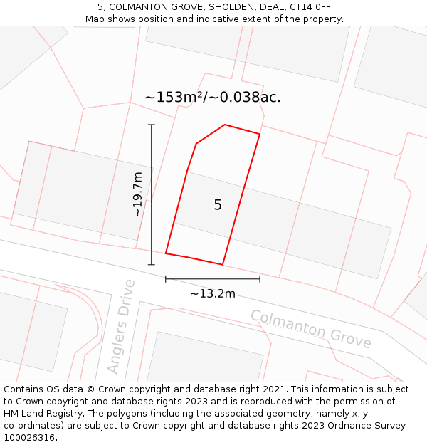 5, COLMANTON GROVE, SHOLDEN, DEAL, CT14 0FF: Plot and title map