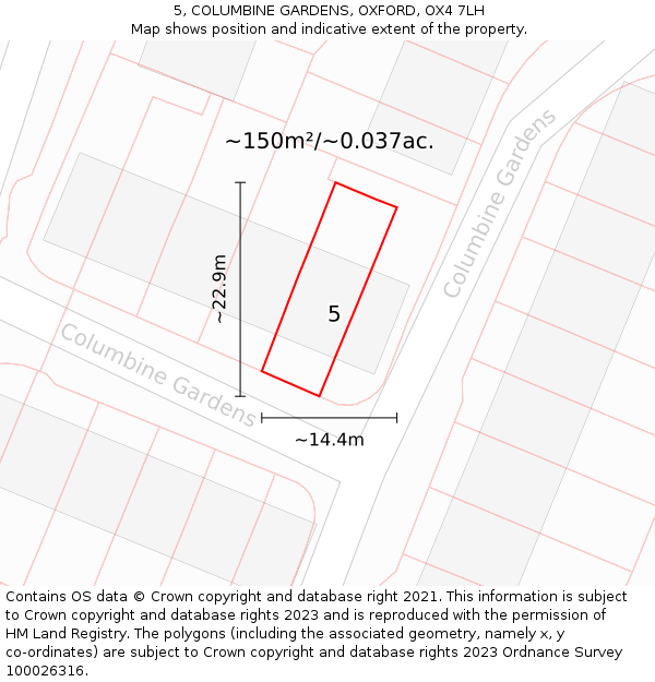 5, COLUMBINE GARDENS, OXFORD, OX4 7LH: Plot and title map