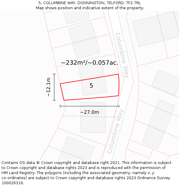 5, COLUMBINE WAY, DONNINGTON, TELFORD, TF2 7RL: Plot and title map