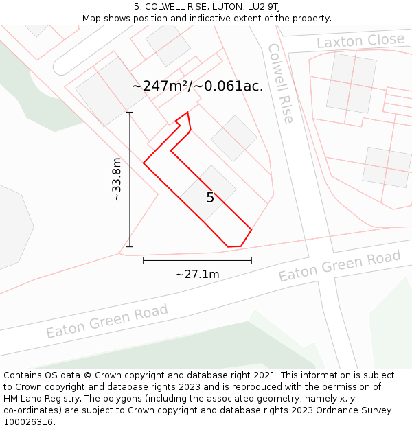 5, COLWELL RISE, LUTON, LU2 9TJ: Plot and title map