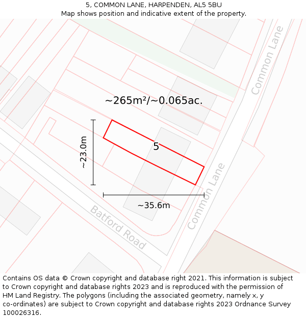 5, COMMON LANE, HARPENDEN, AL5 5BU: Plot and title map