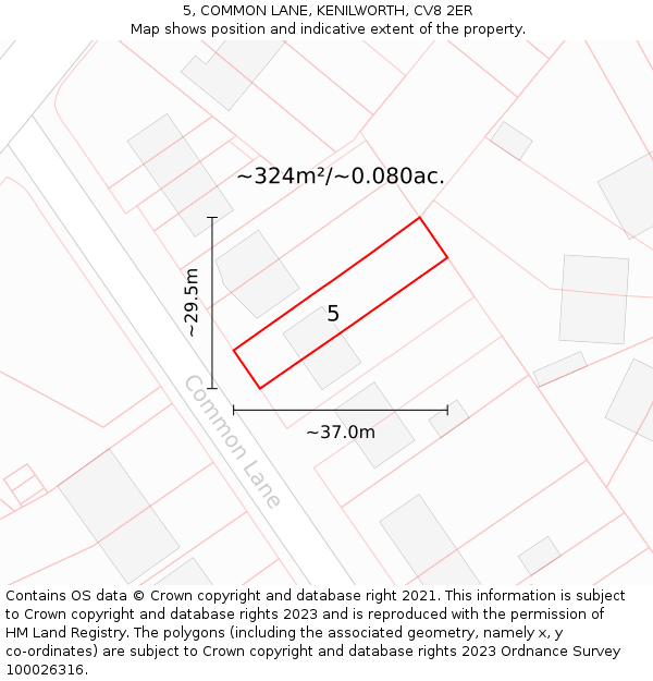 5, COMMON LANE, KENILWORTH, CV8 2ER: Plot and title map