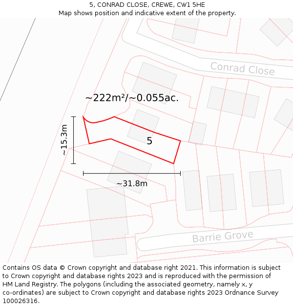 5, CONRAD CLOSE, CREWE, CW1 5HE: Plot and title map