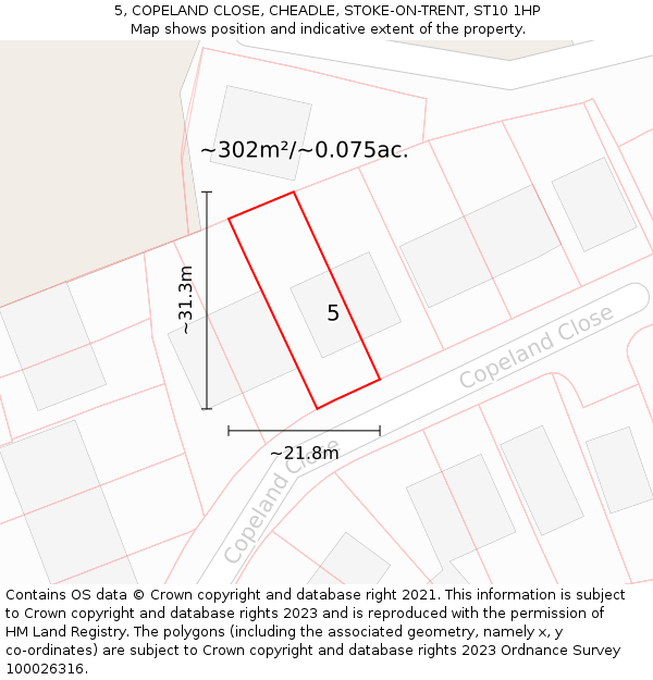 5, COPELAND CLOSE, CHEADLE, STOKE-ON-TRENT, ST10 1HP: Plot and title map