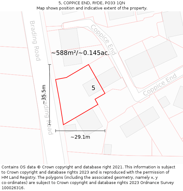 5, COPPICE END, RYDE, PO33 1QN: Plot and title map