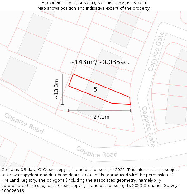 5, COPPICE GATE, ARNOLD, NOTTINGHAM, NG5 7GH: Plot and title map