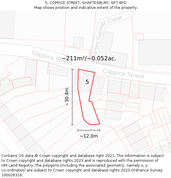 5, COPPICE STREET, SHAFTESBURY, SP7 8PD: Plot and title map