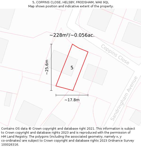 5, COPPINS CLOSE, HELSBY, FRODSHAM, WA6 9QL: Plot and title map