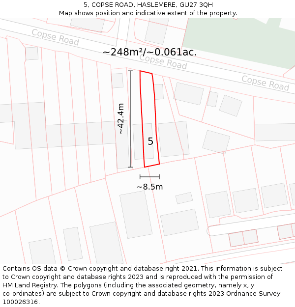 5, COPSE ROAD, HASLEMERE, GU27 3QH: Plot and title map