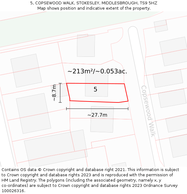 5, COPSEWOOD WALK, STOKESLEY, MIDDLESBROUGH, TS9 5HZ: Plot and title map