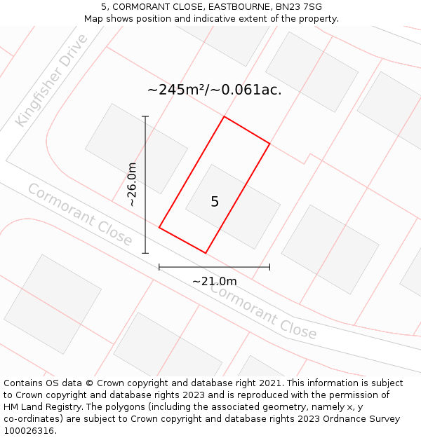 5, CORMORANT CLOSE, EASTBOURNE, BN23 7SG: Plot and title map