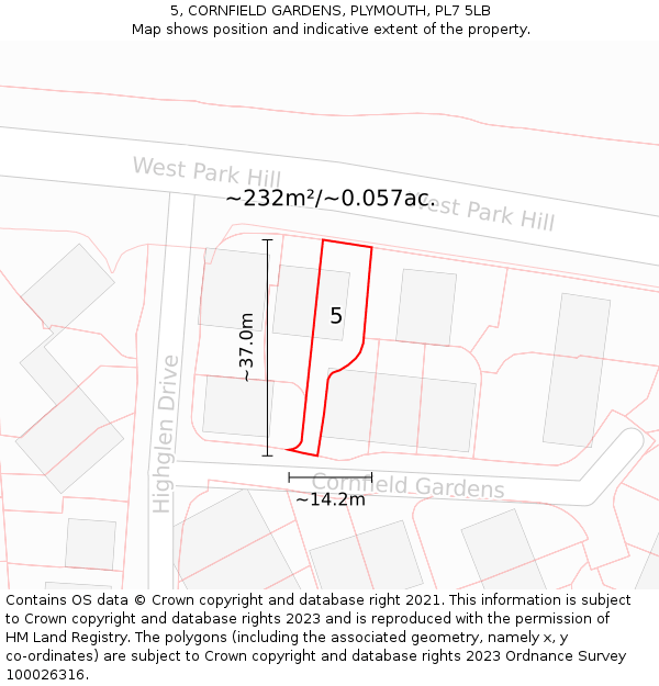 5, CORNFIELD GARDENS, PLYMOUTH, PL7 5LB: Plot and title map