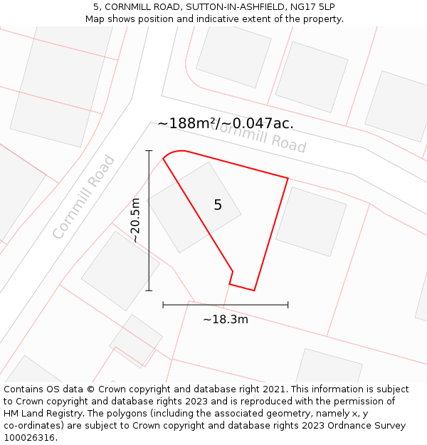 5, CORNMILL ROAD, SUTTON-IN-ASHFIELD, NG17 5LP: Plot and title map