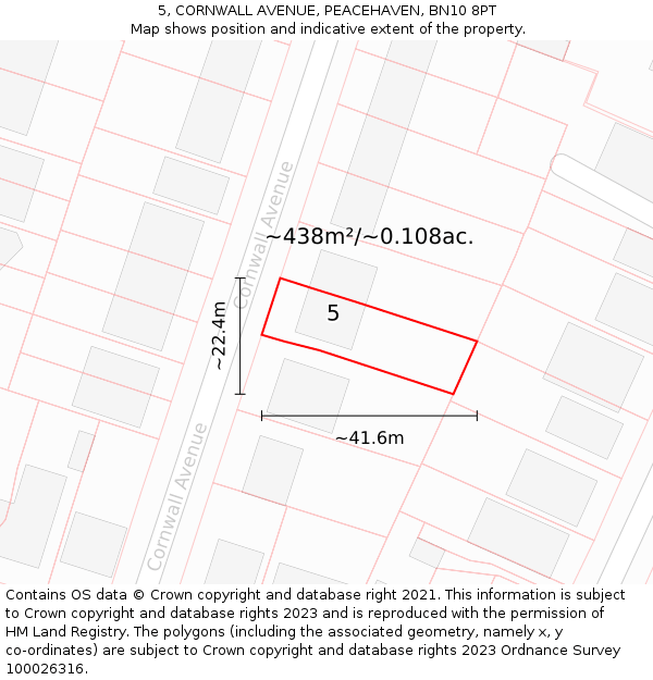 5, CORNWALL AVENUE, PEACEHAVEN, BN10 8PT: Plot and title map