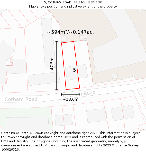 5, COTHAM ROAD, BRISTOL, BS6 6DG: Plot and title map