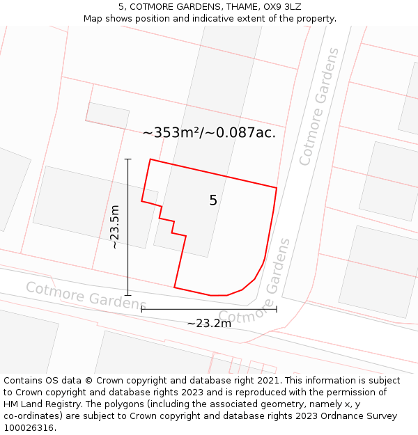 5, COTMORE GARDENS, THAME, OX9 3LZ: Plot and title map