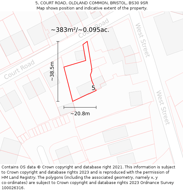 5, COURT ROAD, OLDLAND COMMON, BRISTOL, BS30 9SR: Plot and title map