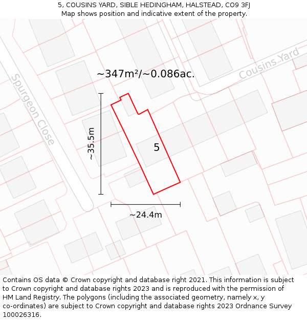 5, COUSINS YARD, SIBLE HEDINGHAM, HALSTEAD, CO9 3FJ: Plot and title map