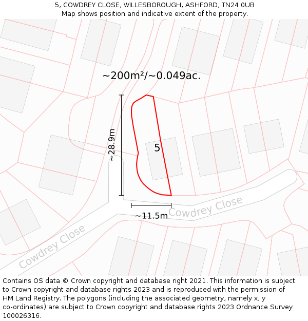 5, COWDREY CLOSE, WILLESBOROUGH, ASHFORD, TN24 0UB: Plot and title map