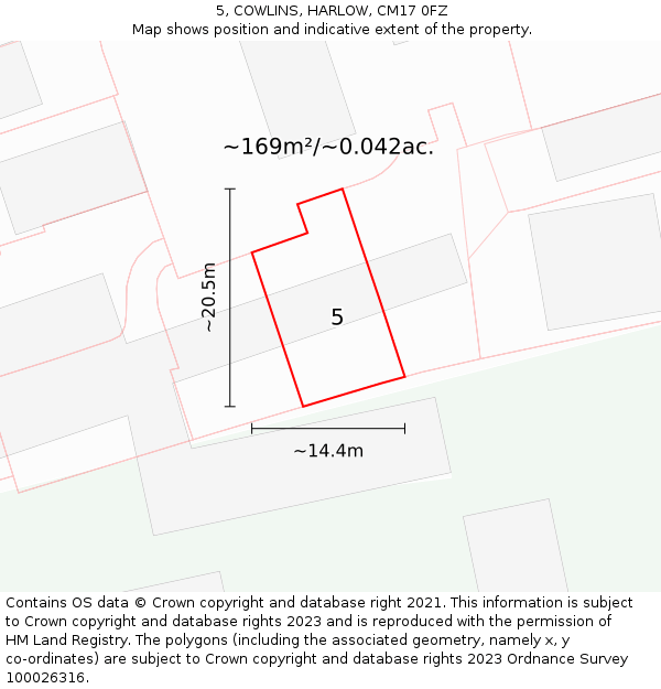 5, COWLINS, HARLOW, CM17 0FZ: Plot and title map