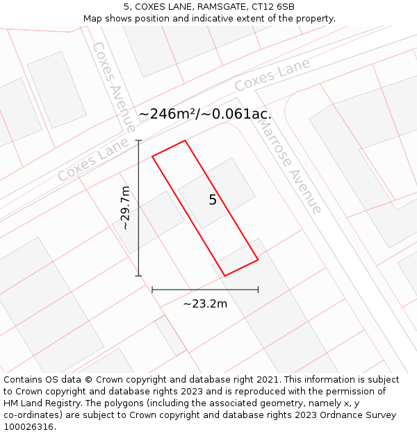 5, COXES LANE, RAMSGATE, CT12 6SB: Plot and title map