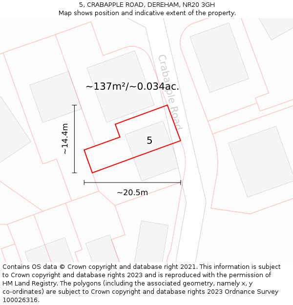 5, CRABAPPLE ROAD, DEREHAM, NR20 3GH: Plot and title map