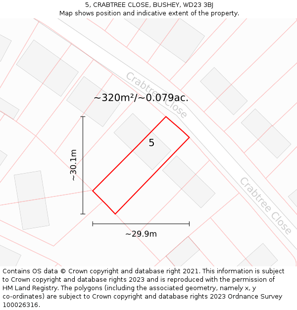 5, CRABTREE CLOSE, BUSHEY, WD23 3BJ: Plot and title map