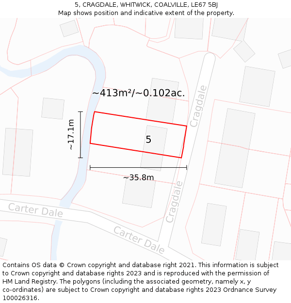 5, CRAGDALE, WHITWICK, COALVILLE, LE67 5BJ: Plot and title map