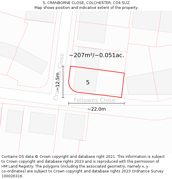 5, CRANBORNE CLOSE, COLCHESTER, CO4 5UZ: Plot and title map