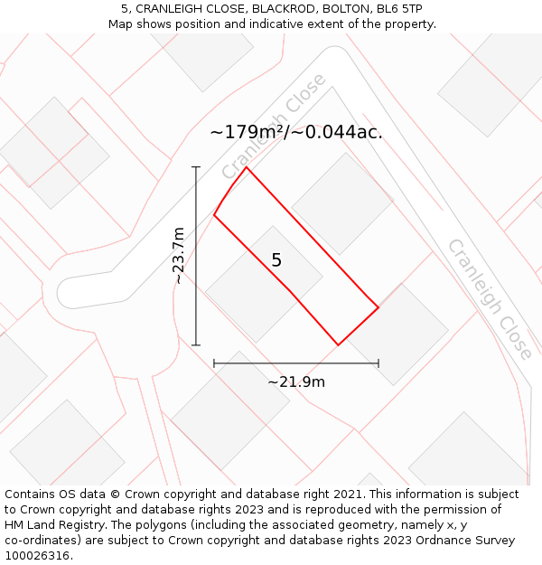 5, CRANLEIGH CLOSE, BLACKROD, BOLTON, BL6 5TP: Plot and title map
