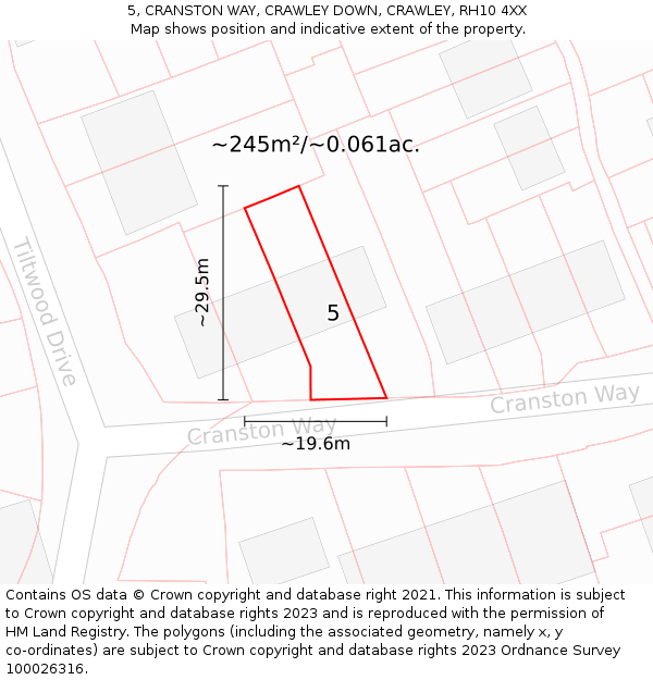 5, CRANSTON WAY, CRAWLEY DOWN, CRAWLEY, RH10 4XX: Plot and title map