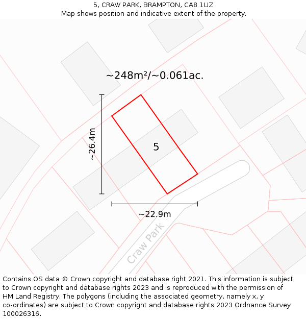 5, CRAW PARK, BRAMPTON, CA8 1UZ: Plot and title map