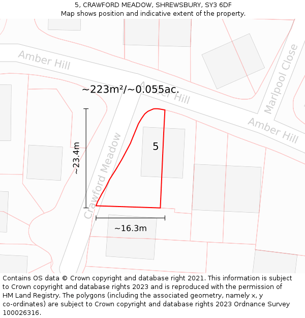 5, CRAWFORD MEADOW, SHREWSBURY, SY3 6DF: Plot and title map