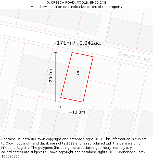 5, CREECH ROAD, POOLE, BH12 2NB: Plot and title map