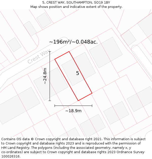 5, CREST WAY, SOUTHAMPTON, SO19 1BY: Plot and title map