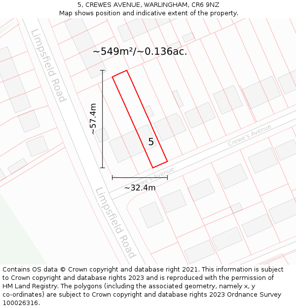 5, CREWES AVENUE, WARLINGHAM, CR6 9NZ: Plot and title map