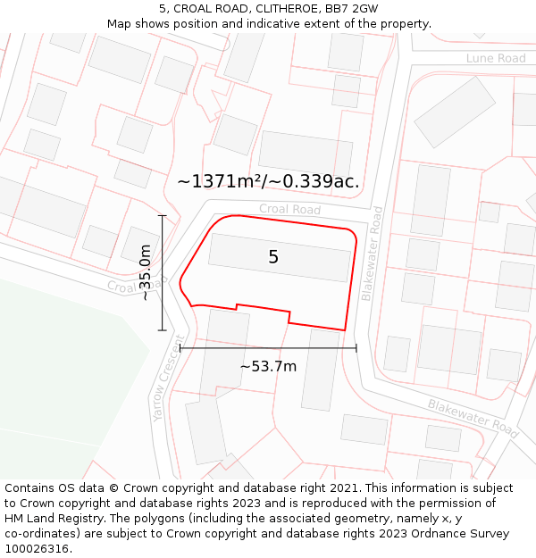 5, CROAL ROAD, CLITHEROE, BB7 2GW: Plot and title map