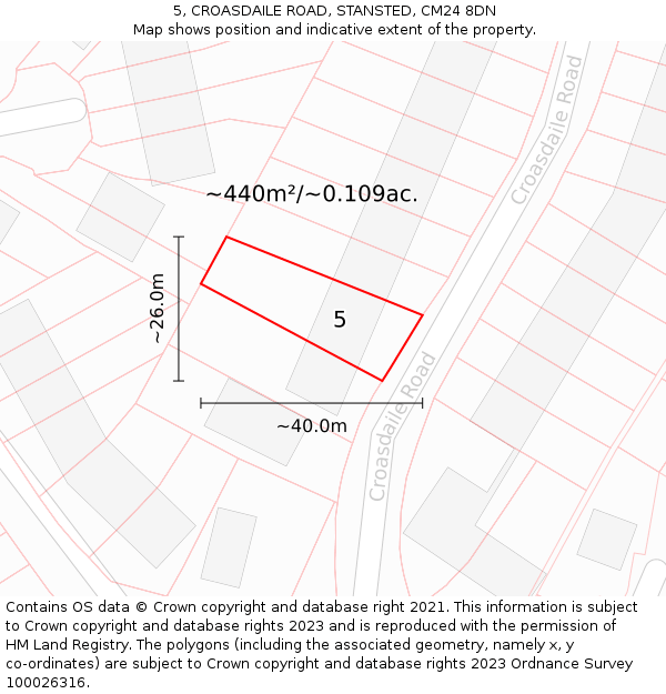 5, CROASDAILE ROAD, STANSTED, CM24 8DN: Plot and title map