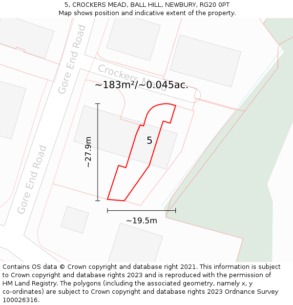 5, CROCKERS MEAD, BALL HILL, NEWBURY, RG20 0PT: Plot and title map