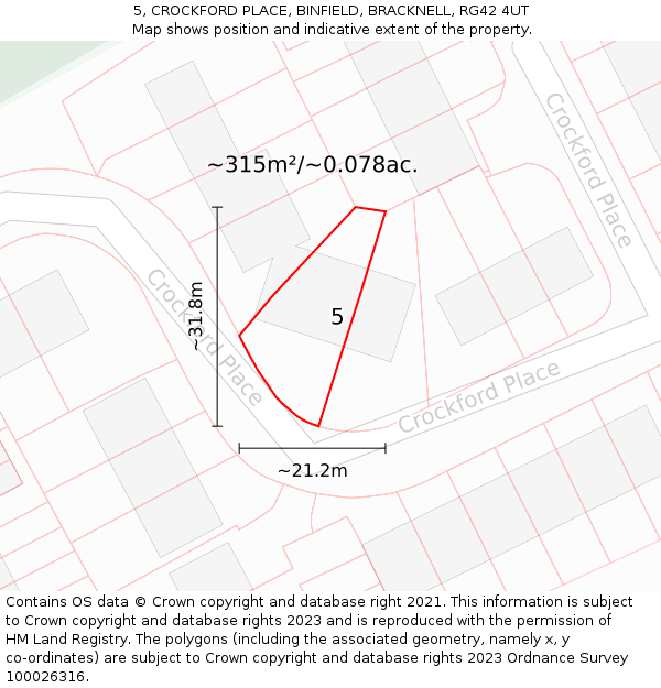 5, CROCKFORD PLACE, BINFIELD, BRACKNELL, RG42 4UT: Plot and title map