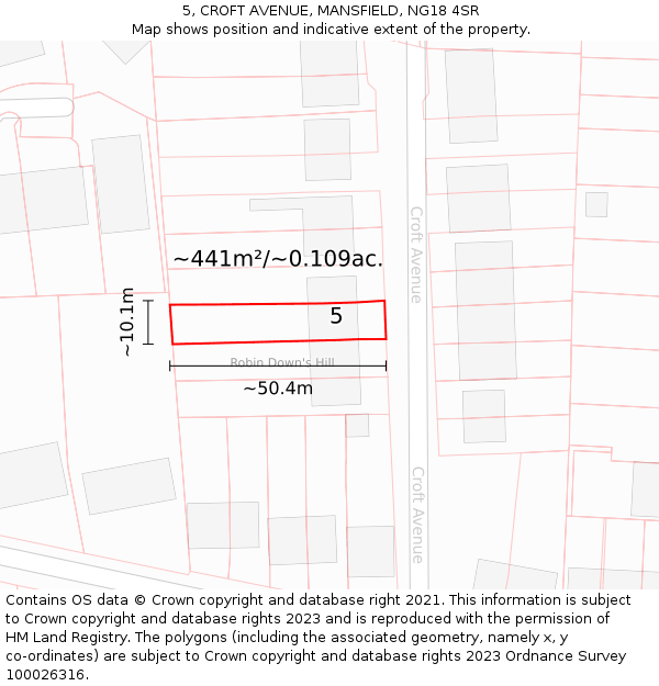 5, CROFT AVENUE, MANSFIELD, NG18 4SR: Plot and title map