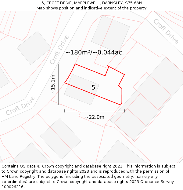 5, CROFT DRIVE, MAPPLEWELL, BARNSLEY, S75 6AN: Plot and title map